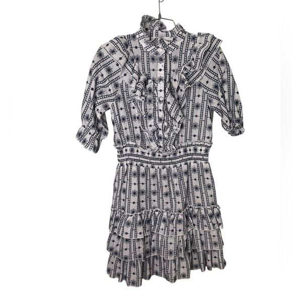 The Shirt Rochelle Behrens Smocked Ruffle Shirt Mini Dress Size XS NWT - Picture 2 of 6